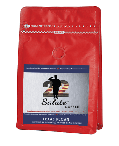22 SALUTE COFFEE, TEXAS MESQUITE SMOKED, TEXAS PECAN, SPECIALTY ARABICA COFFEE, 12OZ BAG, GROUND - MONTHLY COFFEE SUBSCRIPTION